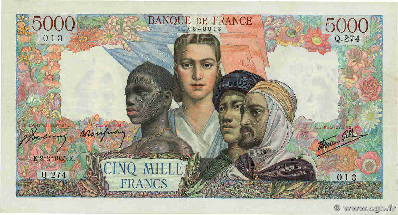 5000 Francs EMPIRE FRANÇAIS FRANCE  1945 F.47.12 XF-