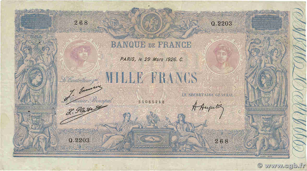 1000 Francs BLEU ET ROSE FRANCE  1926 F.36.43 F