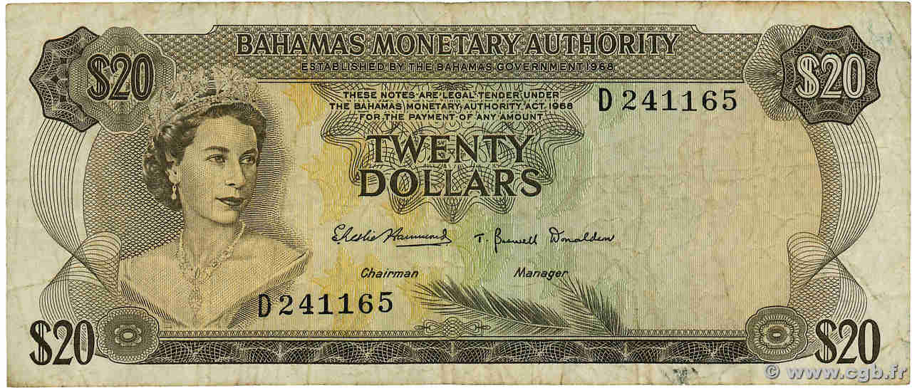 20 Dollars BAHAMAS  1968 P.31 BC