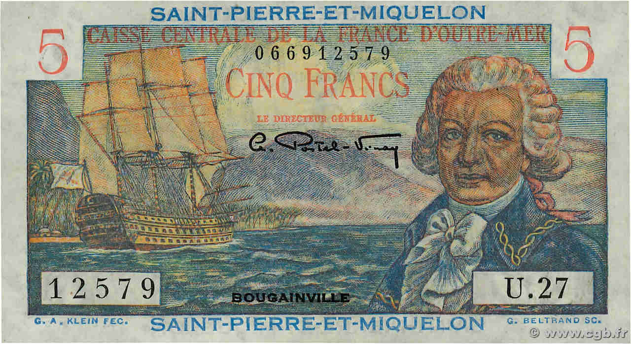 5 Francs Bougainville SAN PEDRO Y MIGUELóN  1946 P.22 SC+