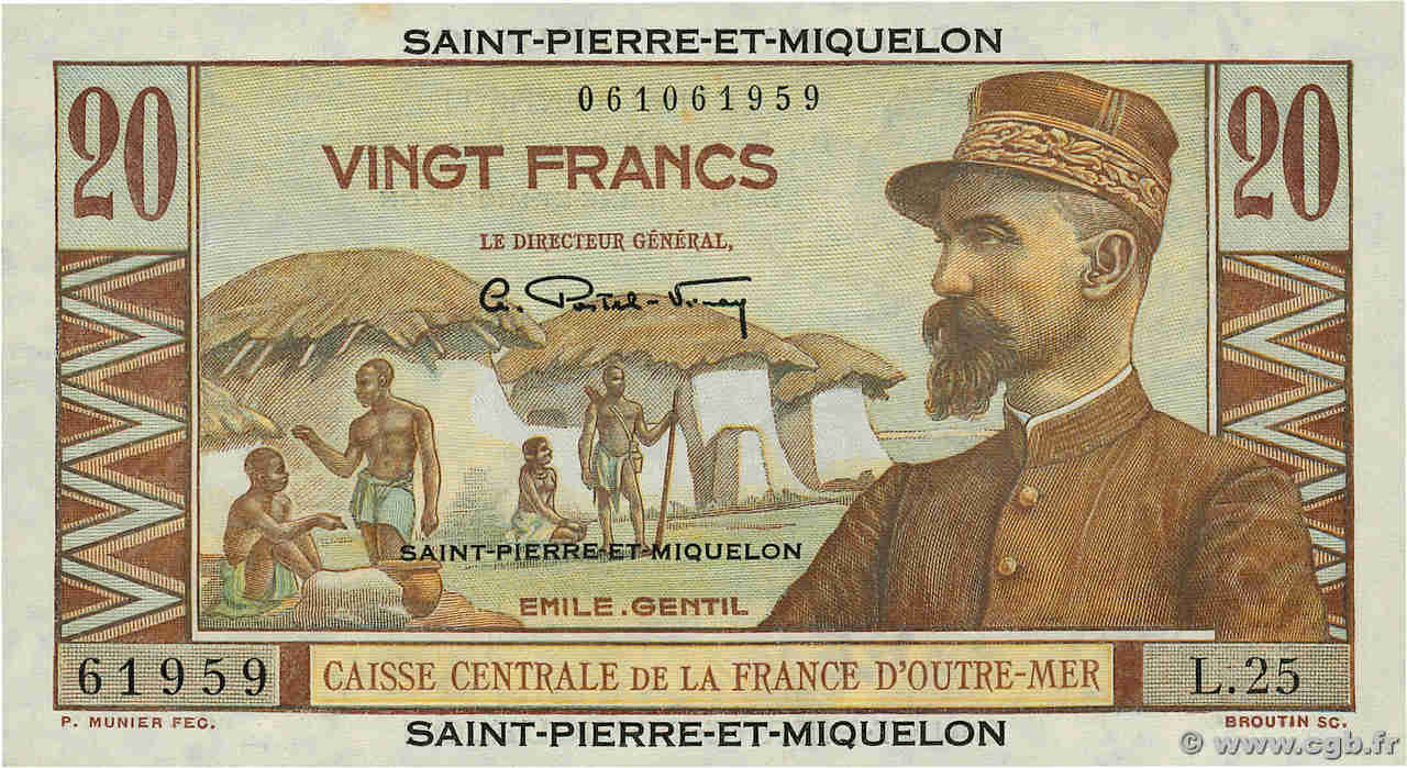 20 Francs Émile Gentil SAINT PIERRE AND MIQUELON  1946 P.24 UNC-