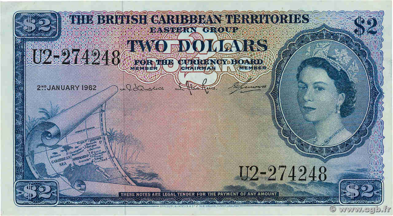 2 Dollars EAST CARIBBEAN STATES  1962 P.08c VF+