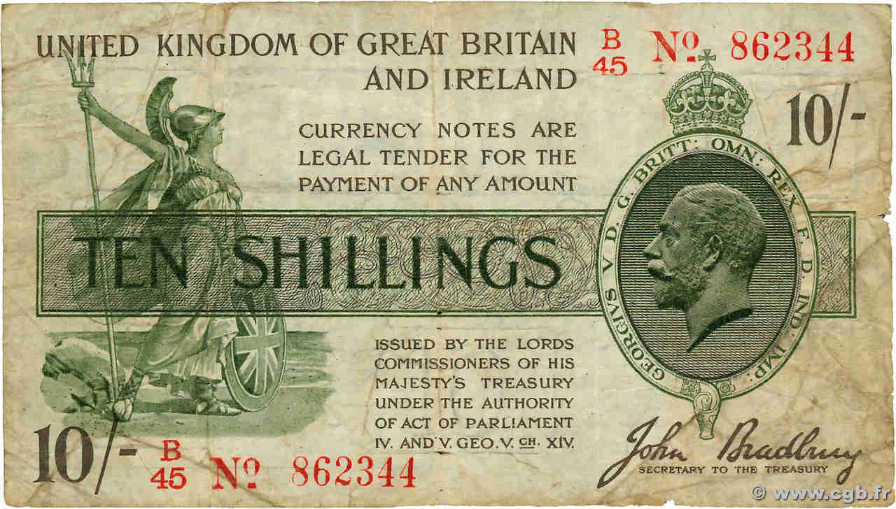 10 Shillings ENGLAND  1918 P.350b F