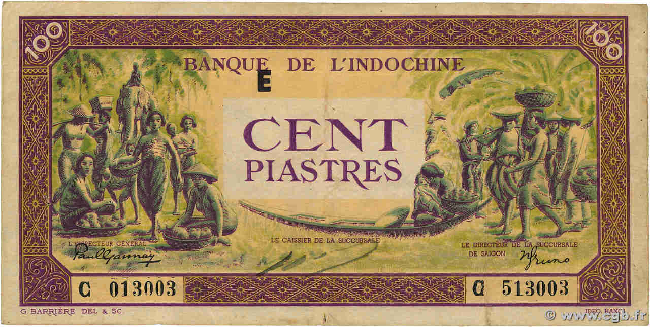 100 Piastres violet et vert INDOCINA FRANCESE  1944 P.067 BB