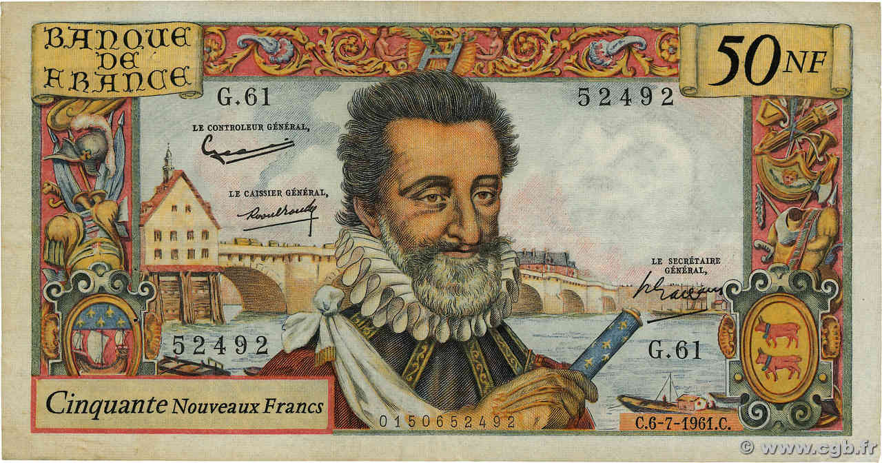 50 Nouveaux Francs HENRI IV FRANCE  1961 F.58.06 F+