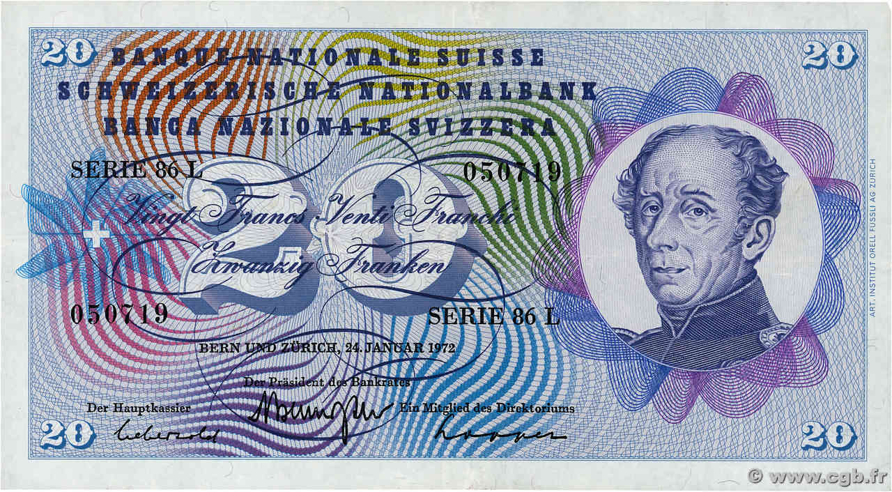 20 Francs SUISSE  1972 P.46t TTB+