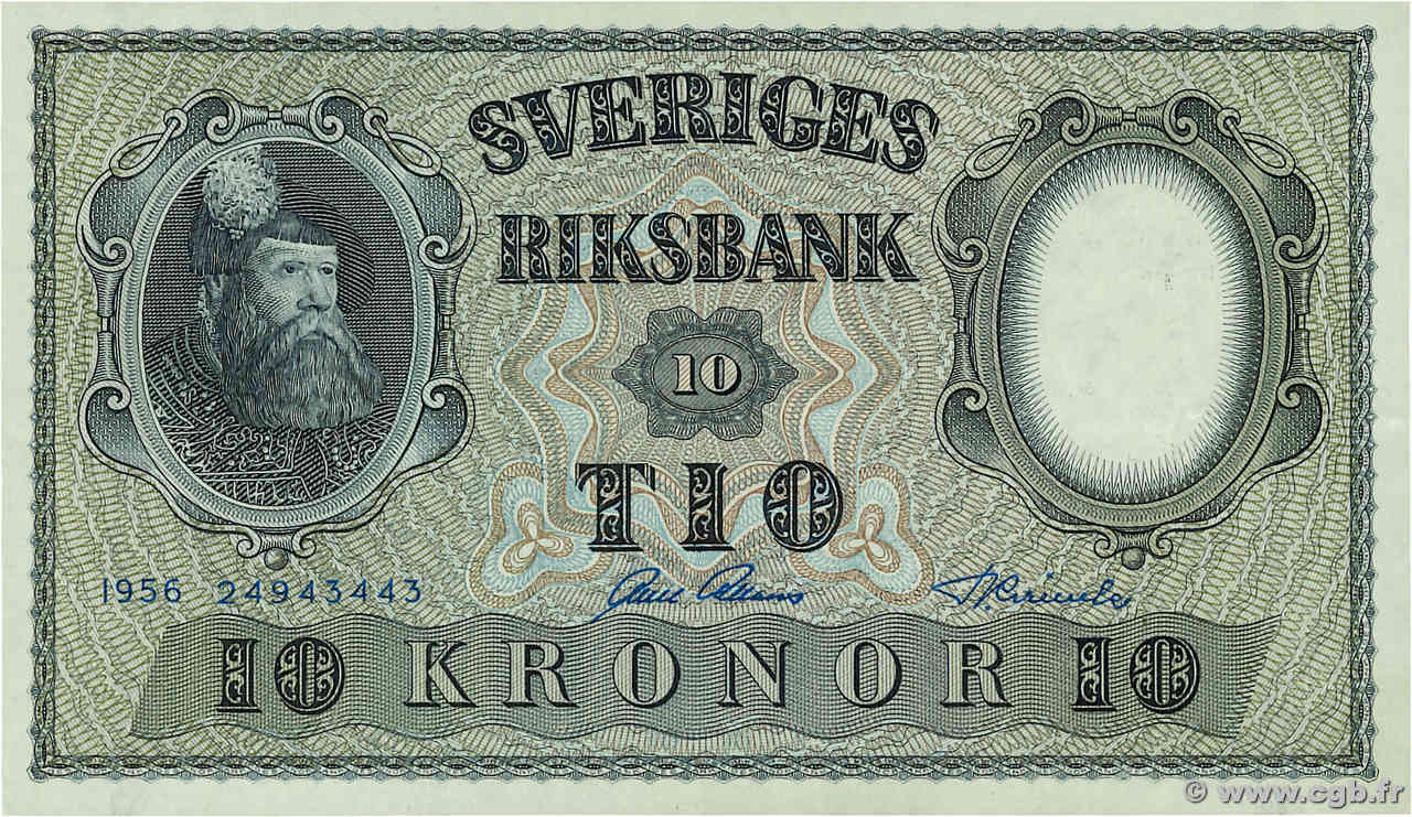 10 Kronor SUÈDE  1956 P.43d SUP+