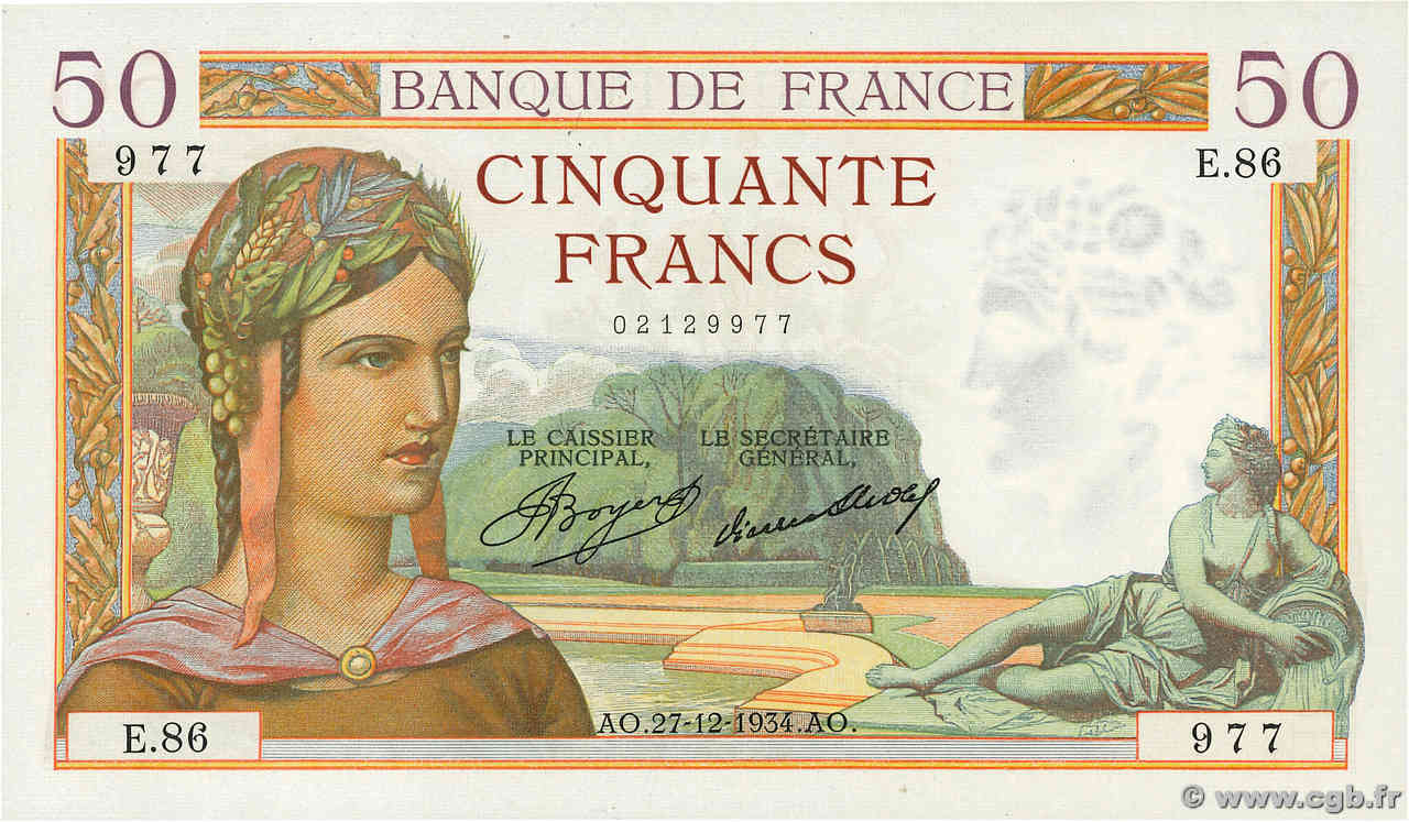 50 Francs CÉRÈS FRANCE  1934 F.17.02 SPL