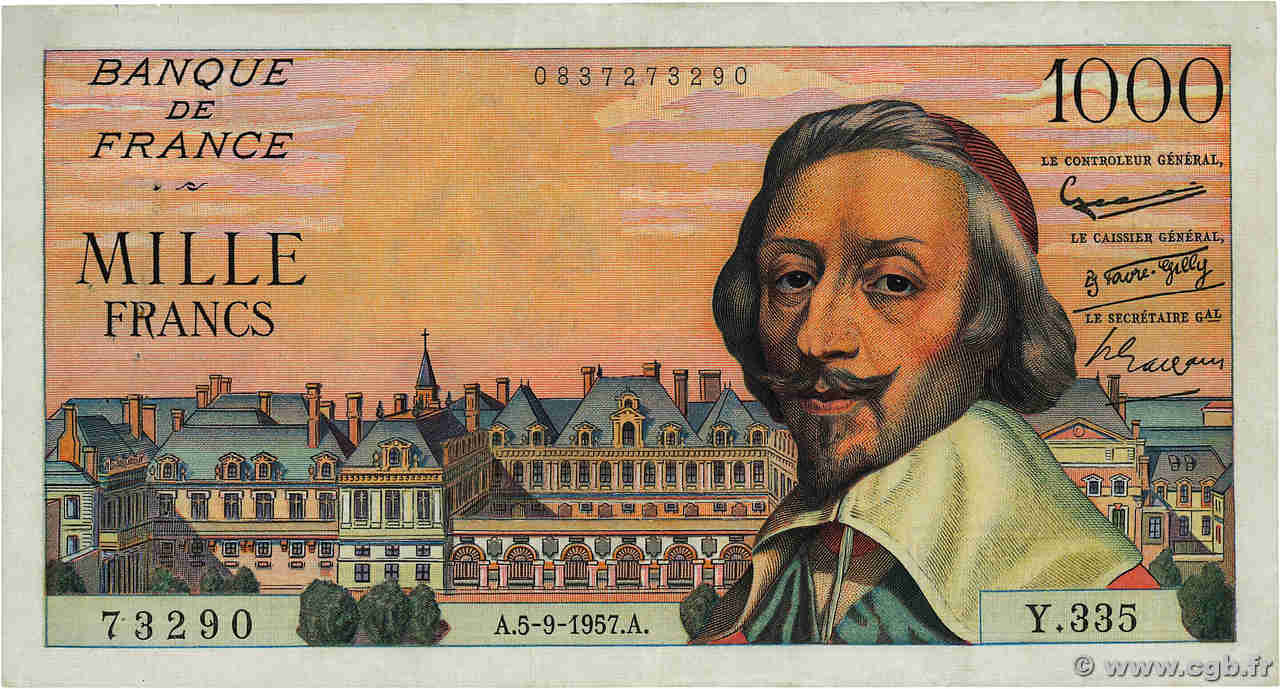 1000 Francs RICHELIEU FRANCIA  1957 F.42.26 BB