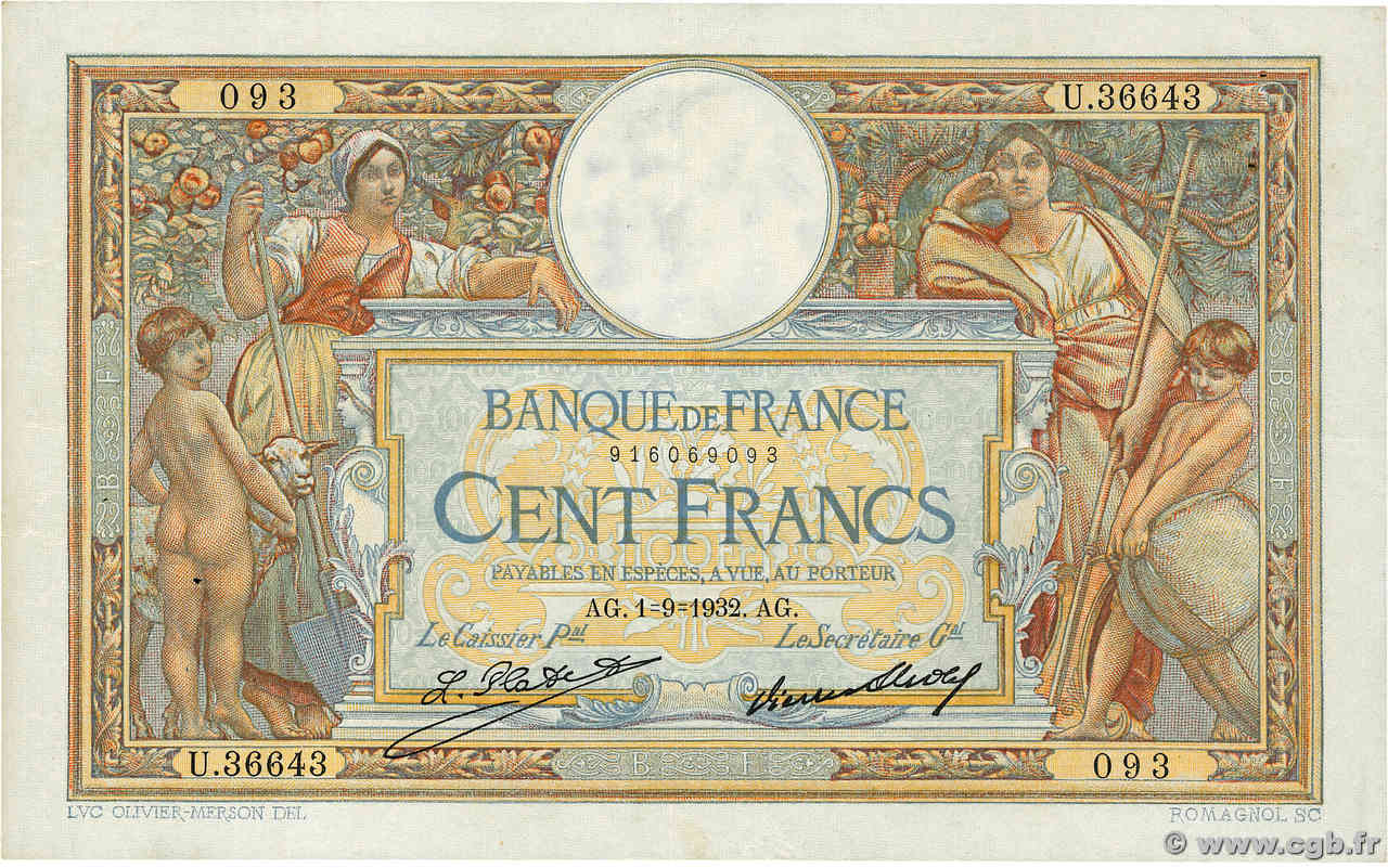 100 Francs LUC OLIVIER MERSON grands cartouches FRANCE  1932 F.24.11 TTB