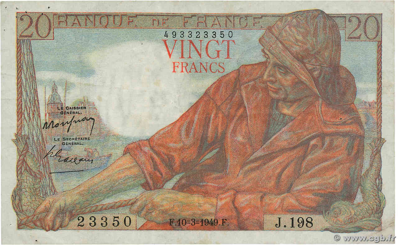 20 Francs PÊCHEUR FRANCE  1949 F.13.14 F+