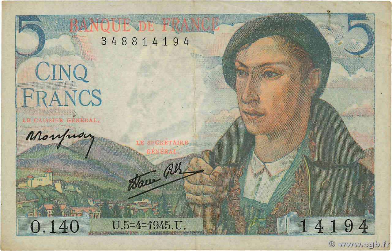 5 Francs BERGER FRANCE  1945 F.05.06 F