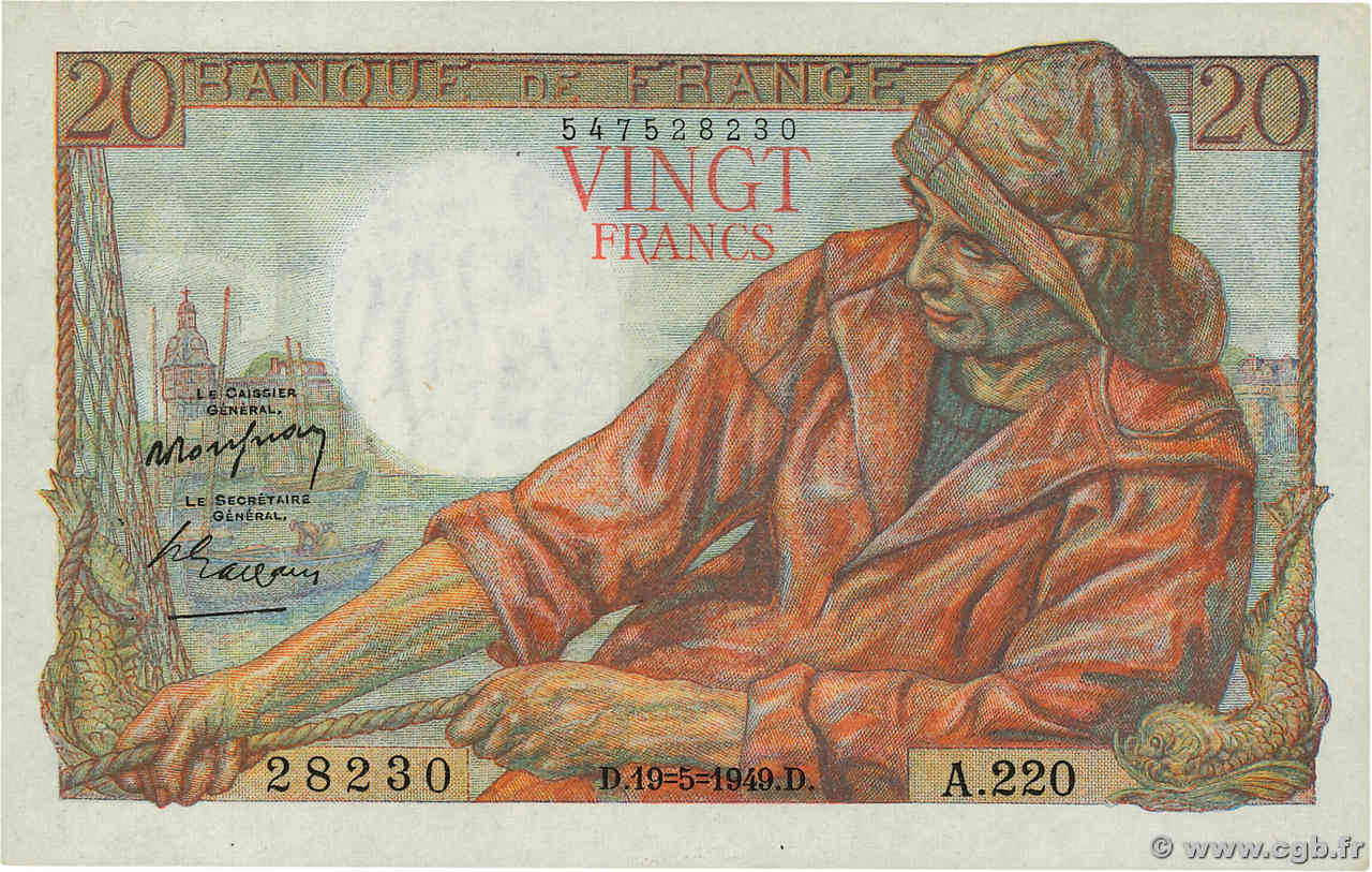 20 Francs PÊCHEUR FRANKREICH  1949 F.13.15 fST