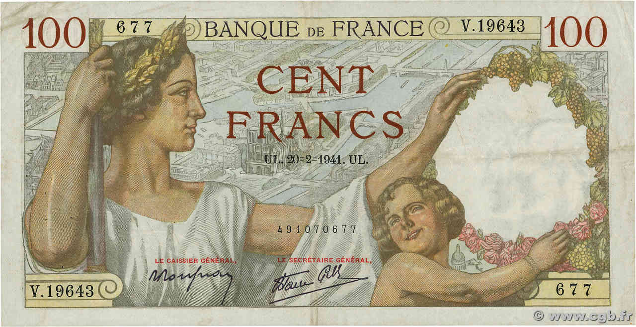 100 Francs SULLY FRANCIA  1941 F.26.47 BC+