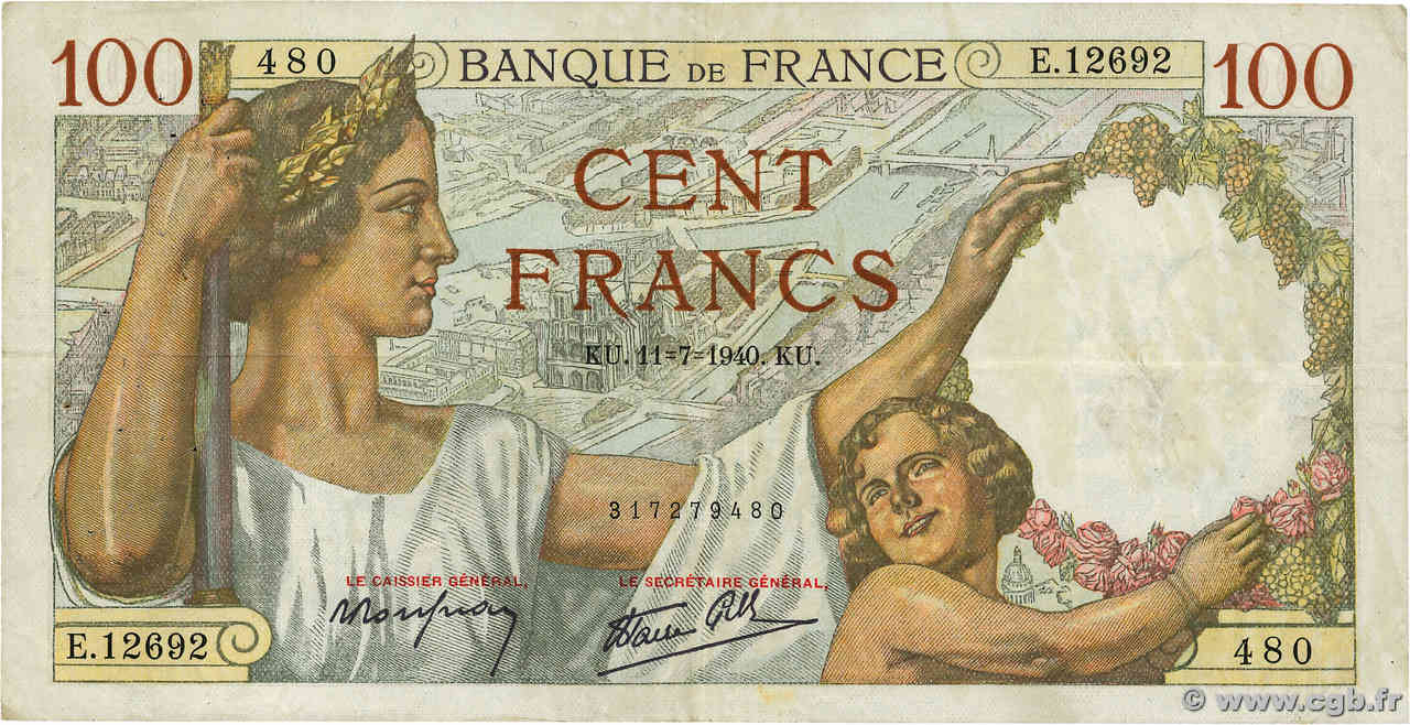 100 Francs SULLY FRANCIA  1940 F.26.33 BC