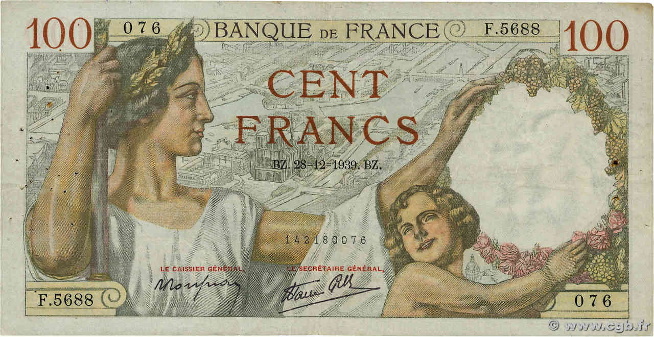 100 Francs SULLY FRANCIA  1939 F.26.19 MB