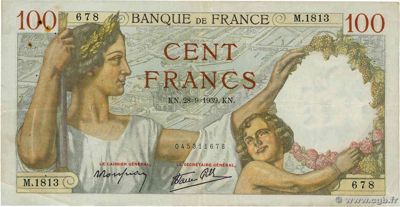 100 Francs SULLY FRANCIA  1939 F.26.08 BC+