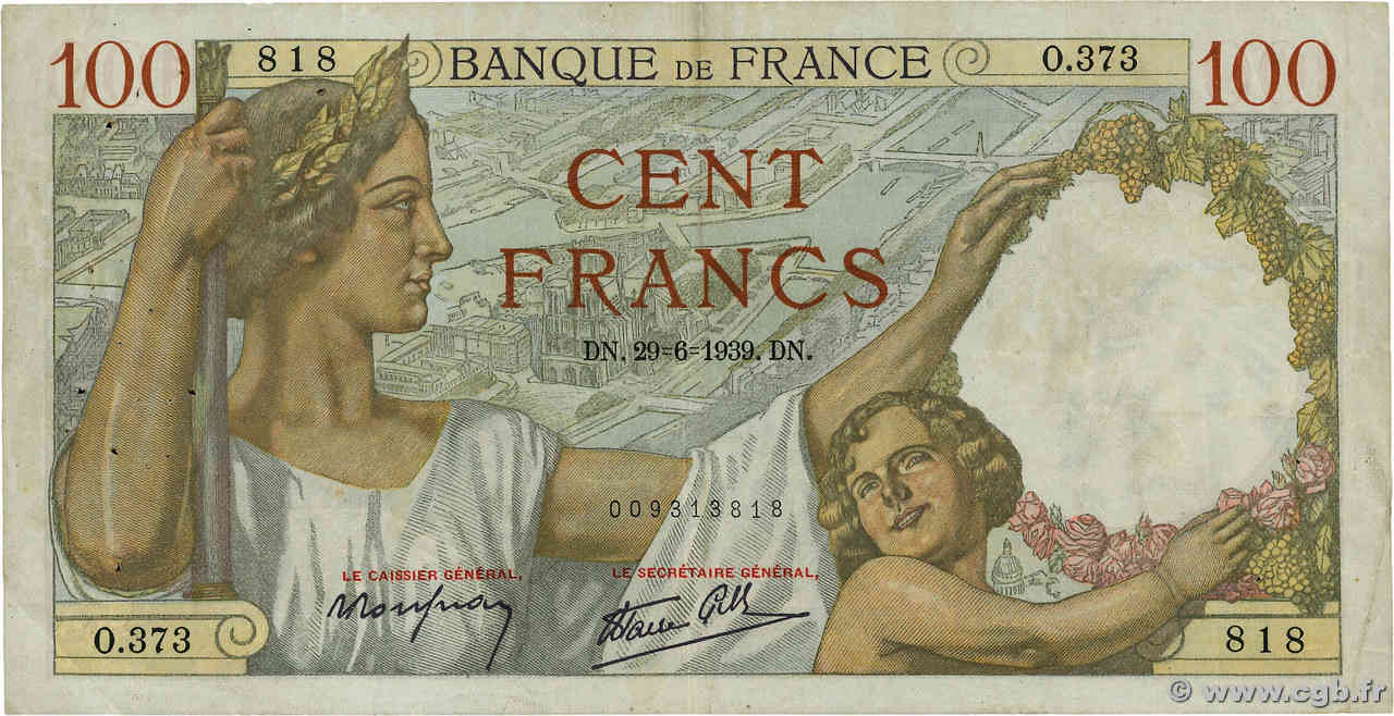 100 Francs SULLY FRANKREICH  1939 F.26.04 S