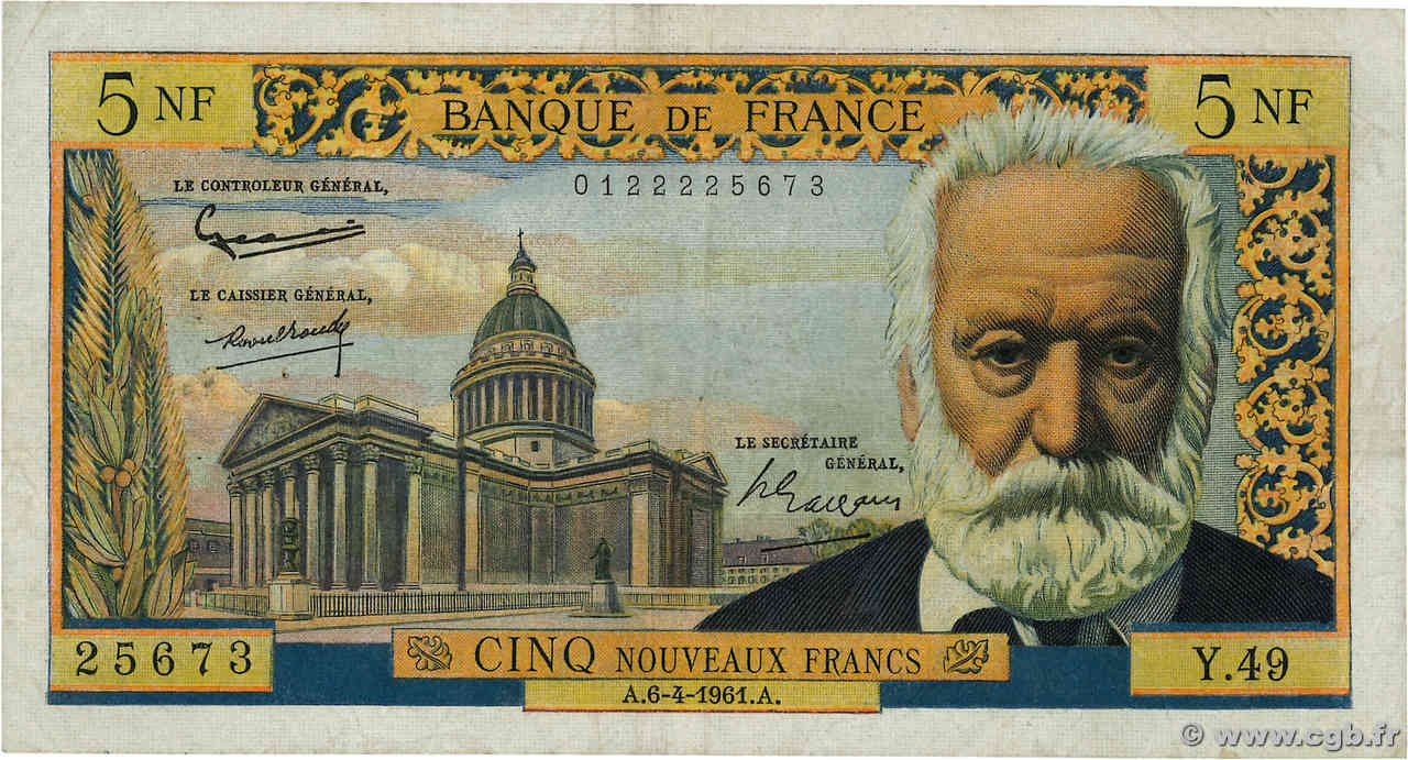 5 Nouveaux Francs VICTOR HUGO FRANKREICH  1961 F.56.07 S