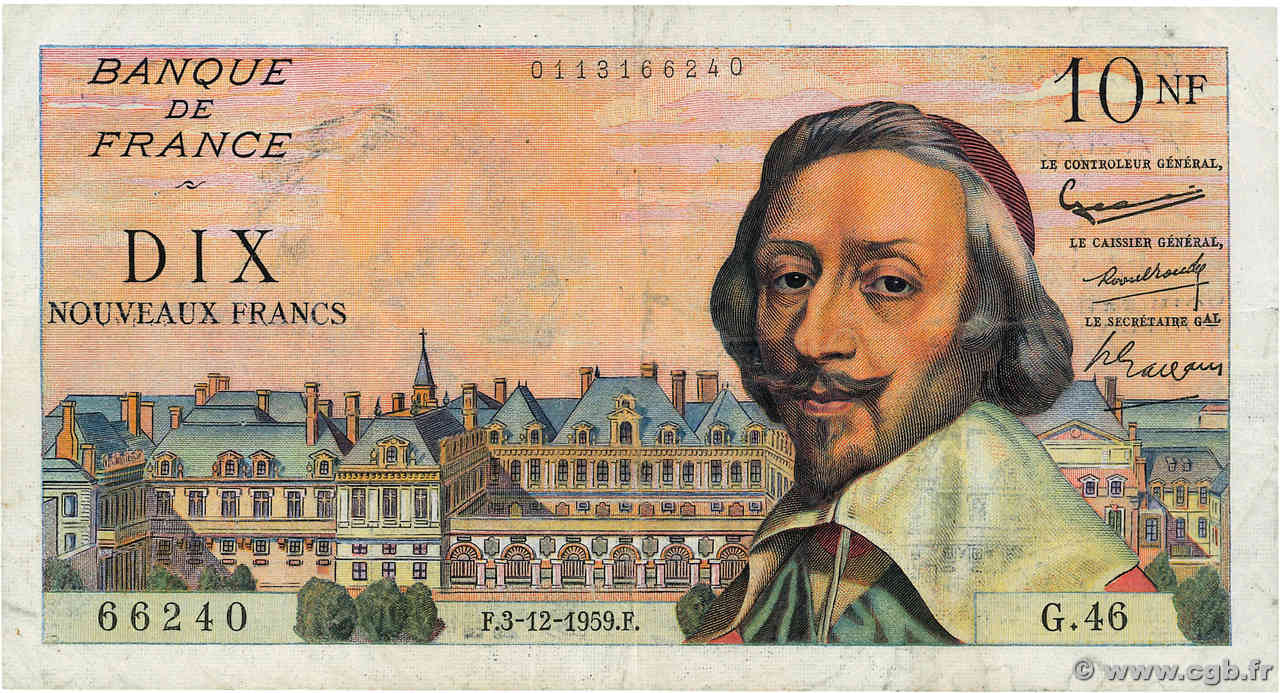 10 Nouveaux Francs RICHELIEU FRANCIA  1959 F.57.04 MB