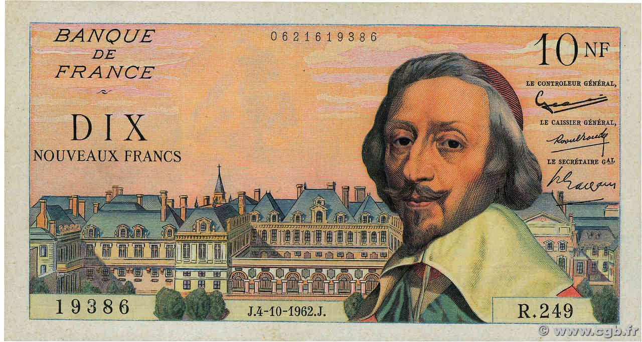 10 Nouveaux Francs RICHELIEU FRANCE  1962 F.57.21 VF+