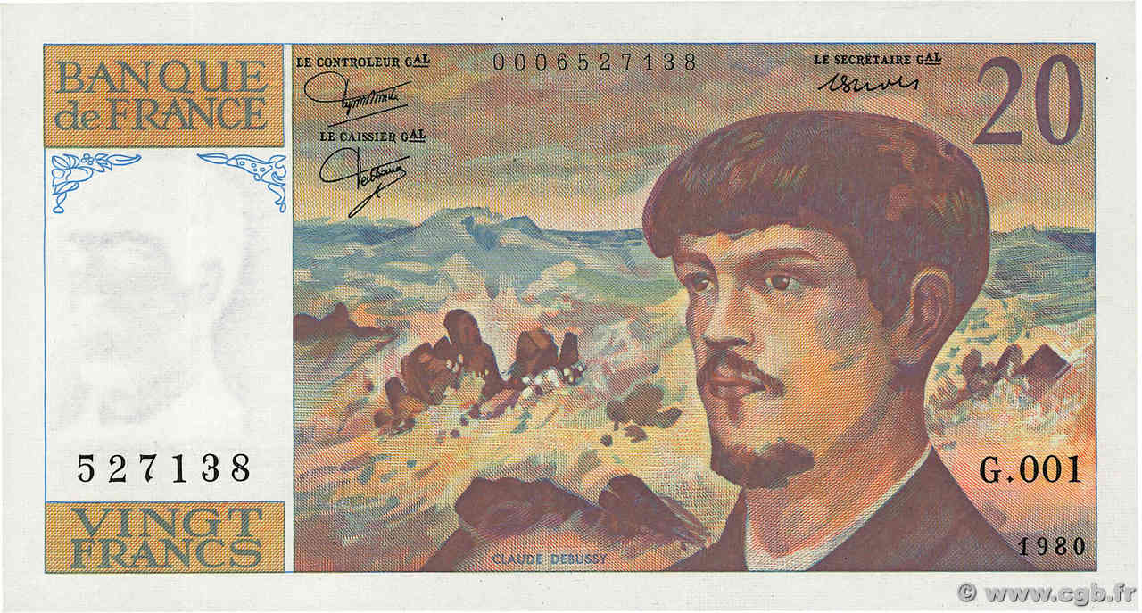 20 Francs DEBUSSY FRANKREICH  1980 F.66.01 fST