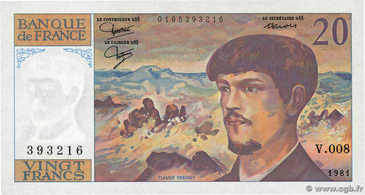 20 Francs DEBUSSY FRANKREICH  1981 F.66.02 fST+