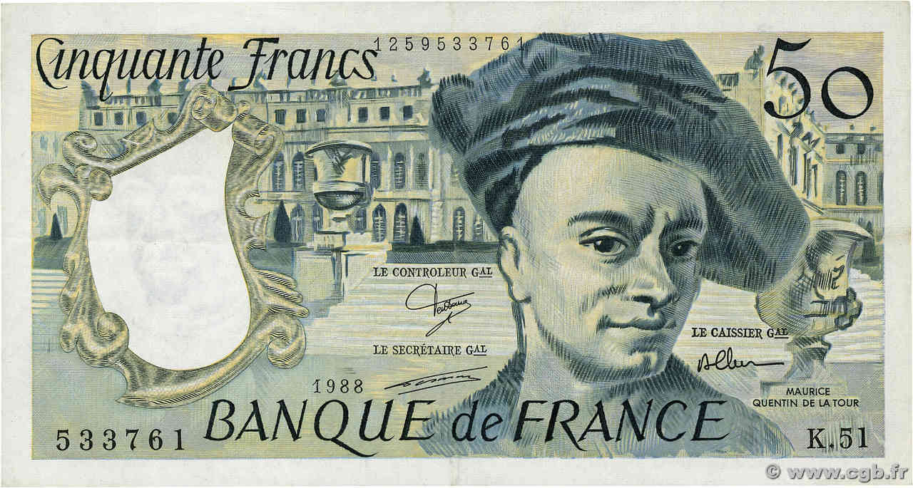 50 Francs QUENTIN DE LA TOUR FRANCE  1988 F.67.14 TTB