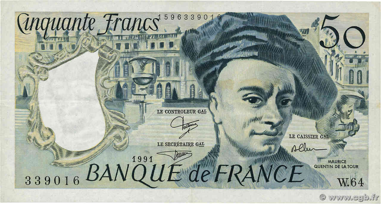 50 Francs QUENTIN DE LA TOUR FRANCE  1991 F.67.17 VF