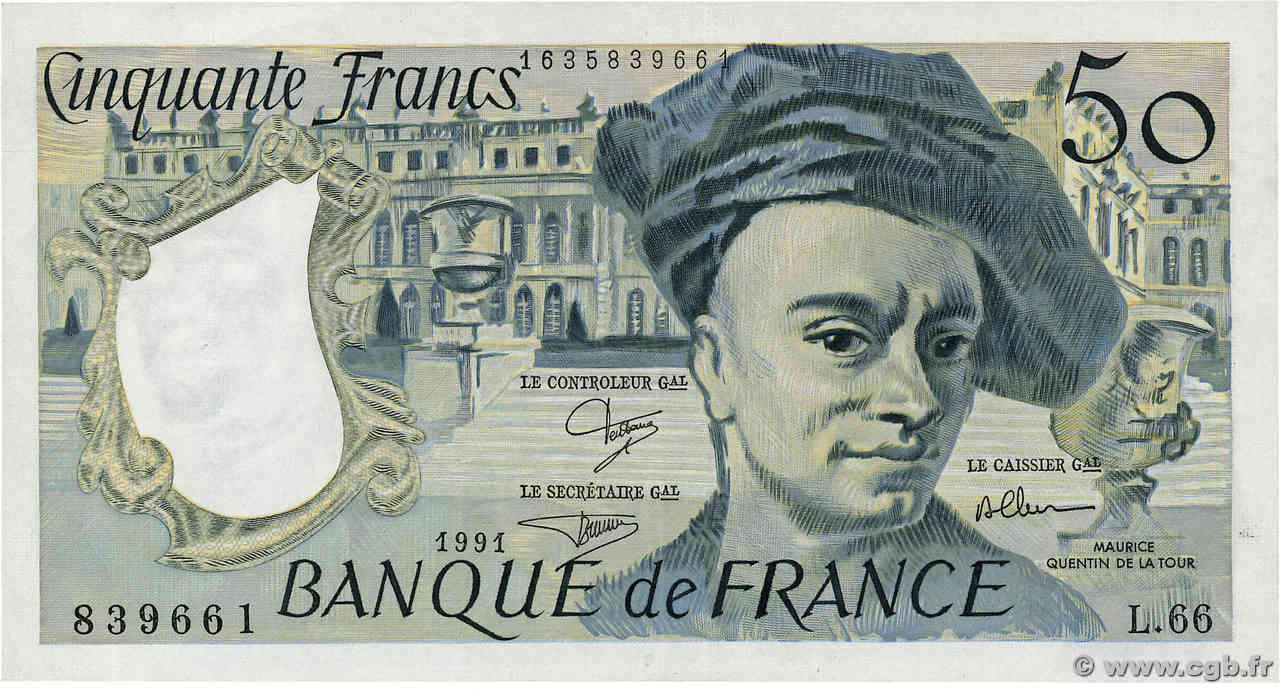 50 Francs QUENTIN DE LA TOUR FRANCIA  1991 F.67.17 MBC+