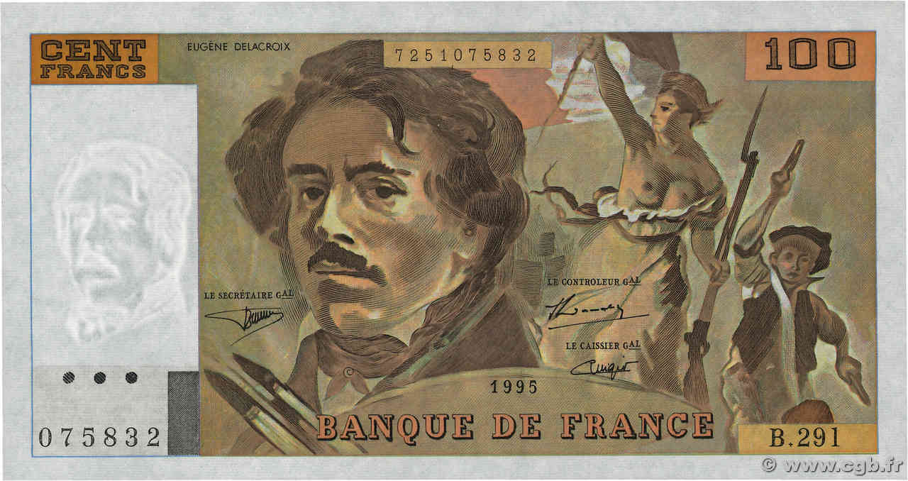 100 Francs DELACROIX 442-1 & 442-2 FRANCIA  1995 F.69ter.02c FDC