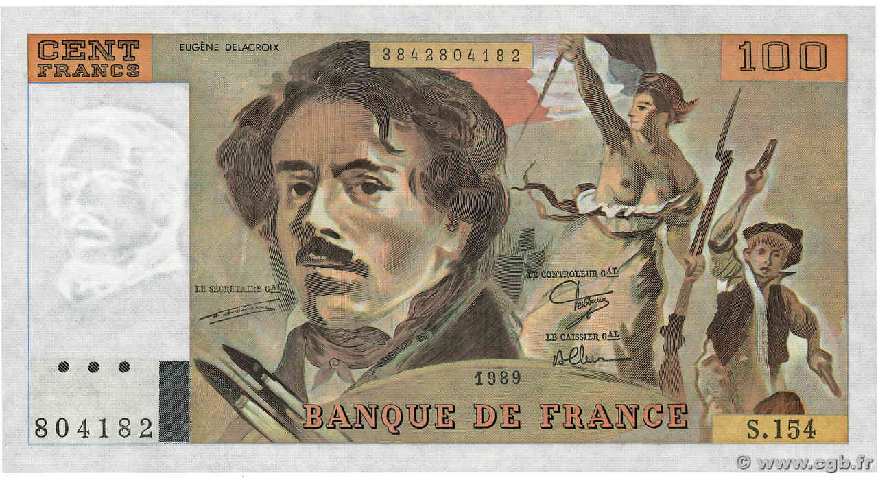 100 Francs DELACROIX modifié FRANKREICH  1989 F.69.13d fST+