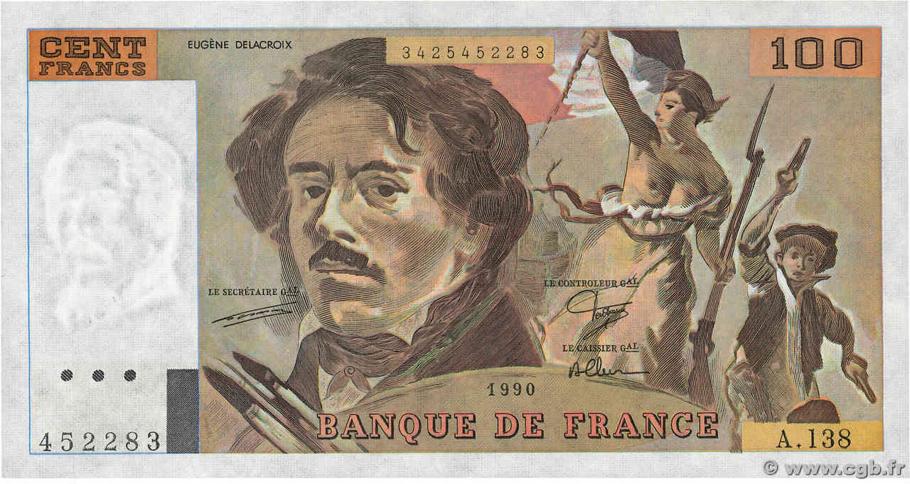 100 Francs DELACROIX imprimé en continu FRANCE  1990 F.69bis.01a NEUF