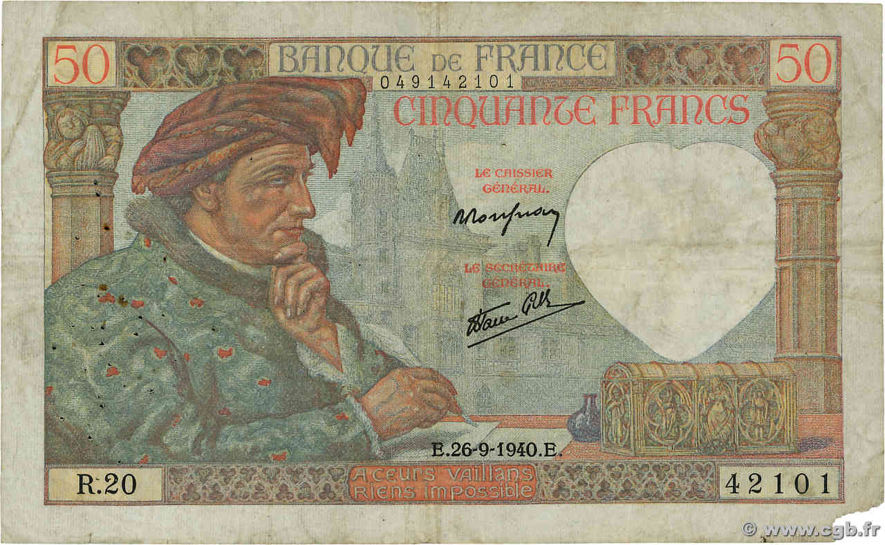 50 Francs JACQUES CŒUR FRANCIA  1940 F.19.03 q.MB