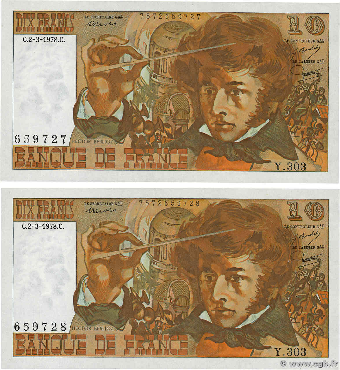 10 Francs BERLIOZ Consécutifs FRANCE  1978 F.63.23 SPL