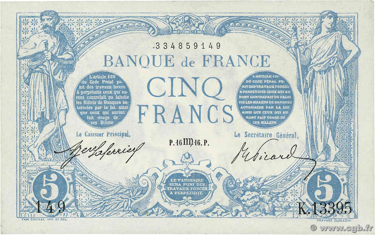 5 Francs BLEU FRANCE  1916 F.02.42 UNC-