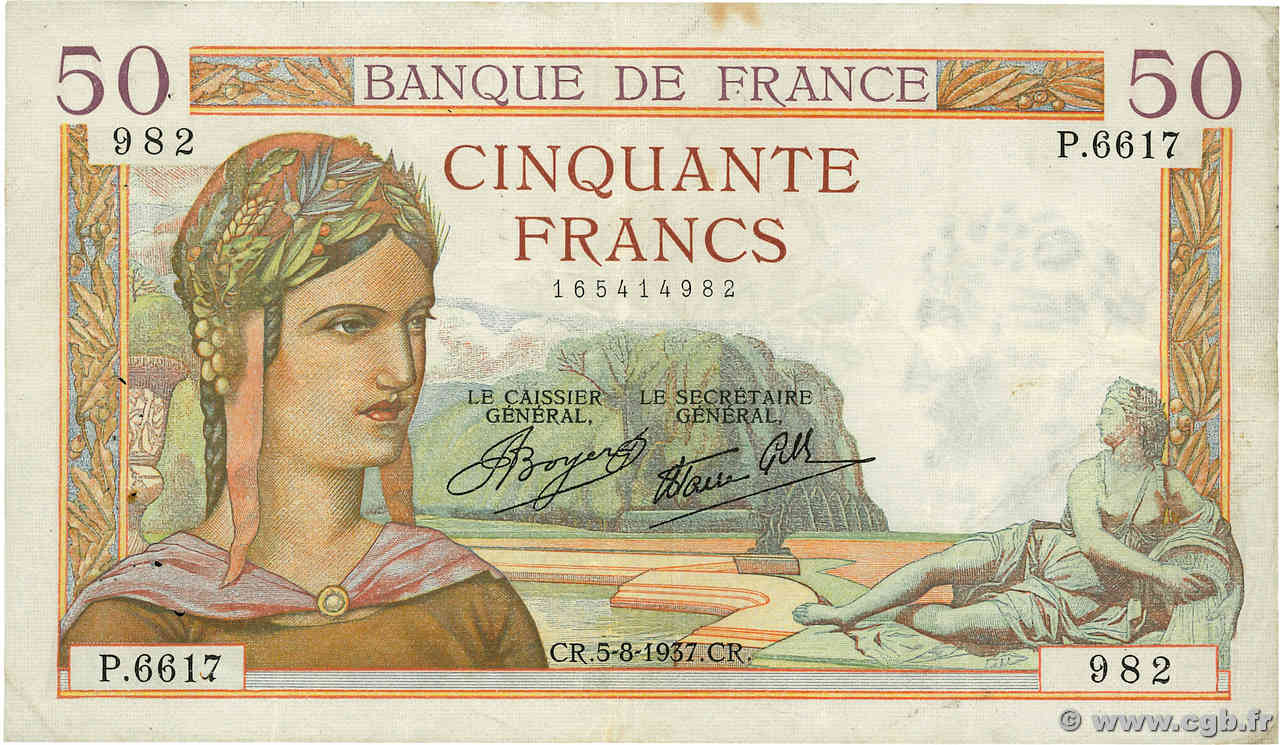 50 Francs CÉRÈS modifié FRANCIA  1937 F.18.01 q.BB