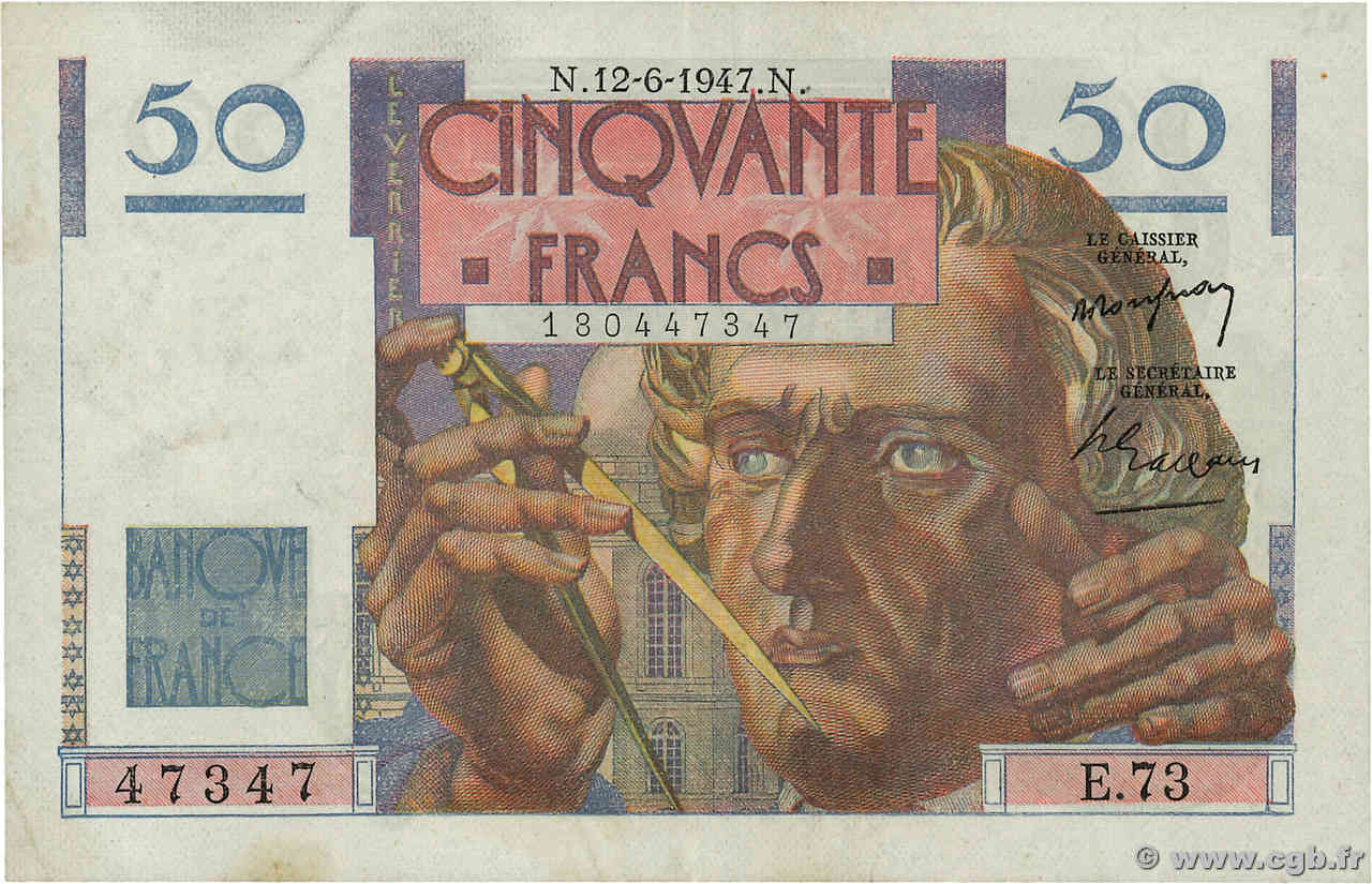 50 Francs LE VERRIER FRANCIA  1947 F.20.08 SPL