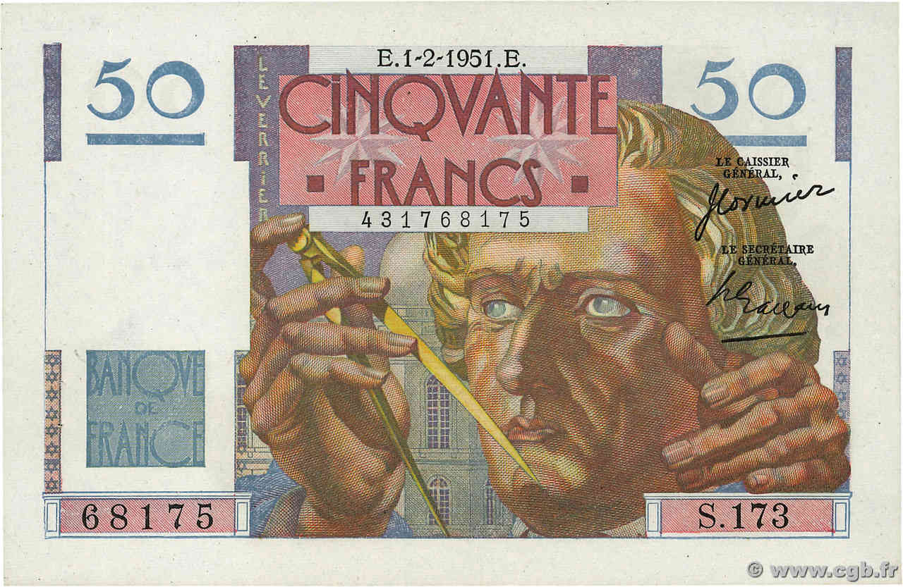 50 Francs LE VERRIER FRANCE  1951 F.20.17 SPL