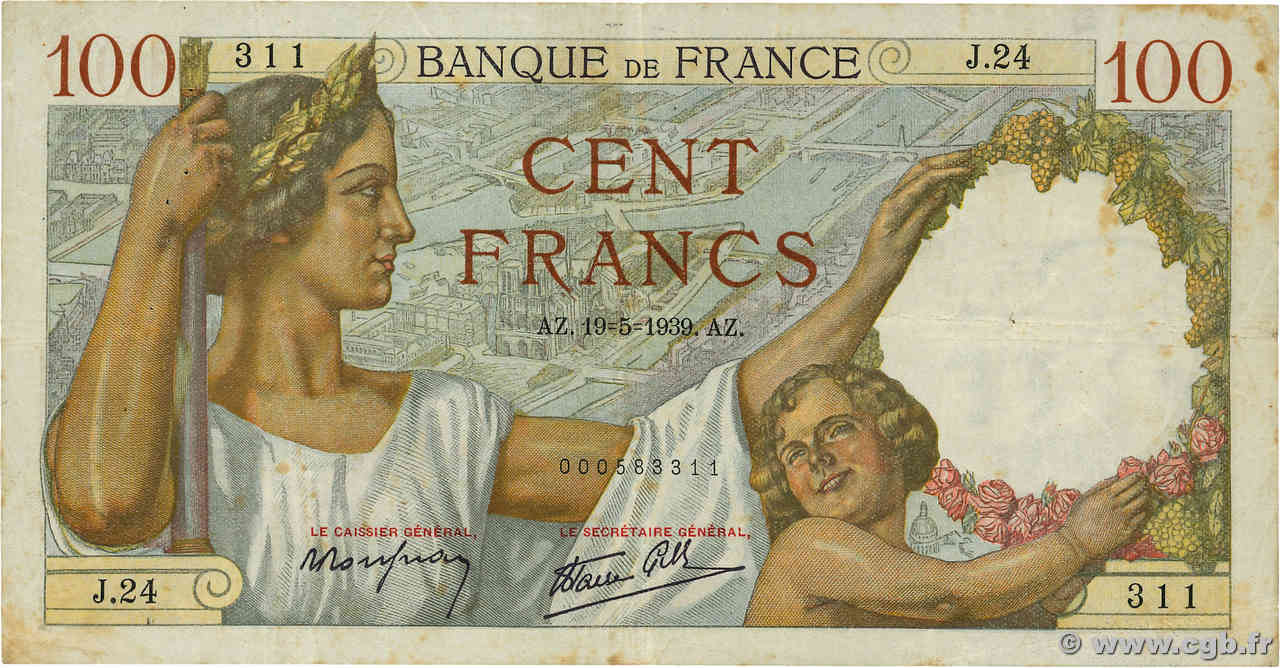 100 Francs SULLY FRANCE  1939 F.26.01 F