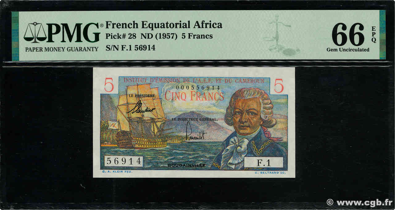 5 Francs Bougainville AFRIQUE ÉQUATORIALE FRANÇAISE  1957 P.28 UNC