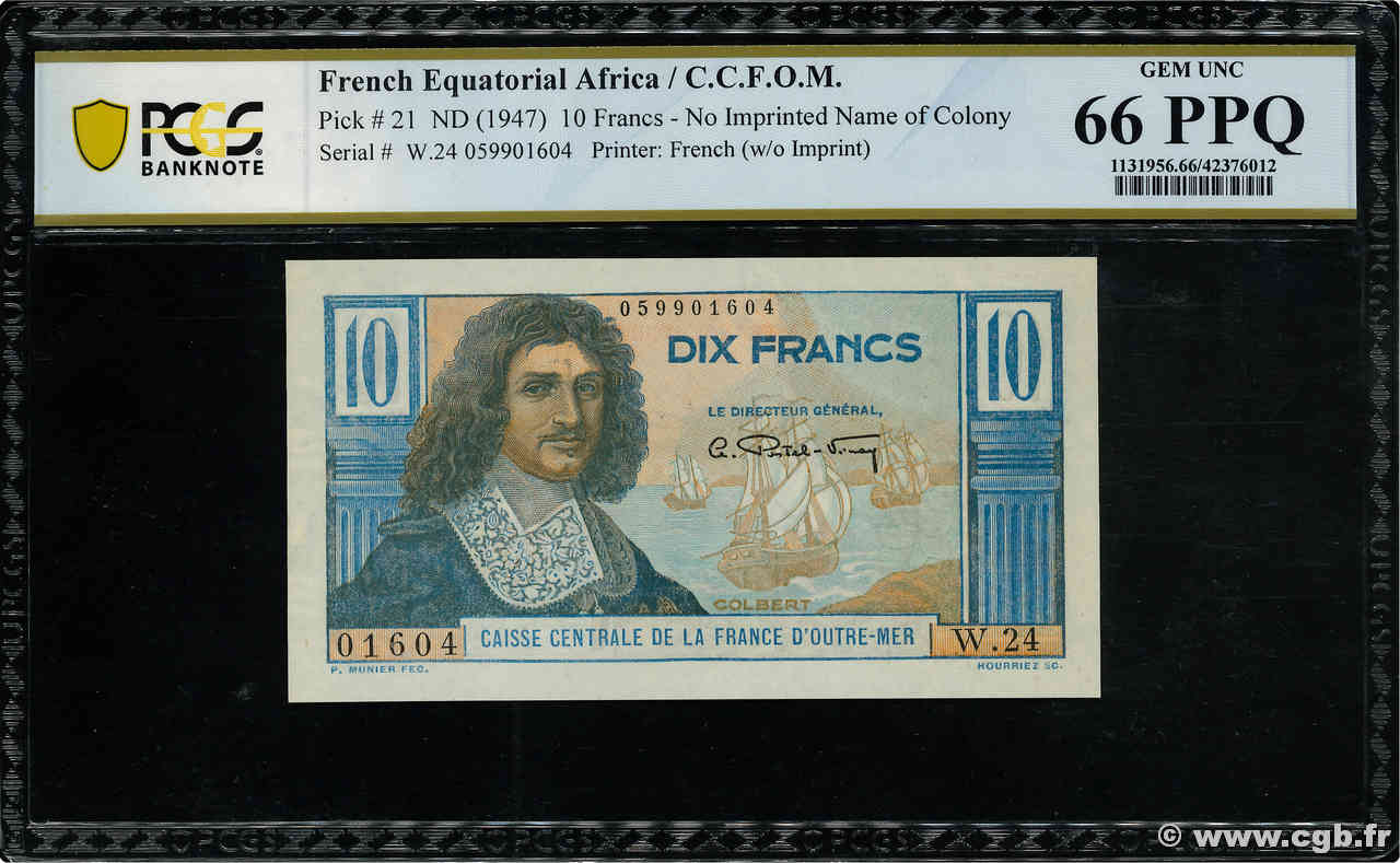 10 Francs Colbert AFRIQUE ÉQUATORIALE FRANÇAISE  1946 P.21 UNC