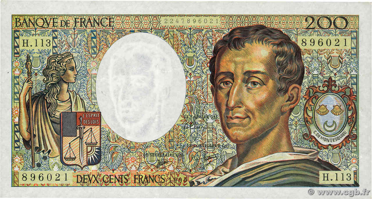 200 Francs MONTESQUIEU FRANCIA  1990 F.70.10c MBC+