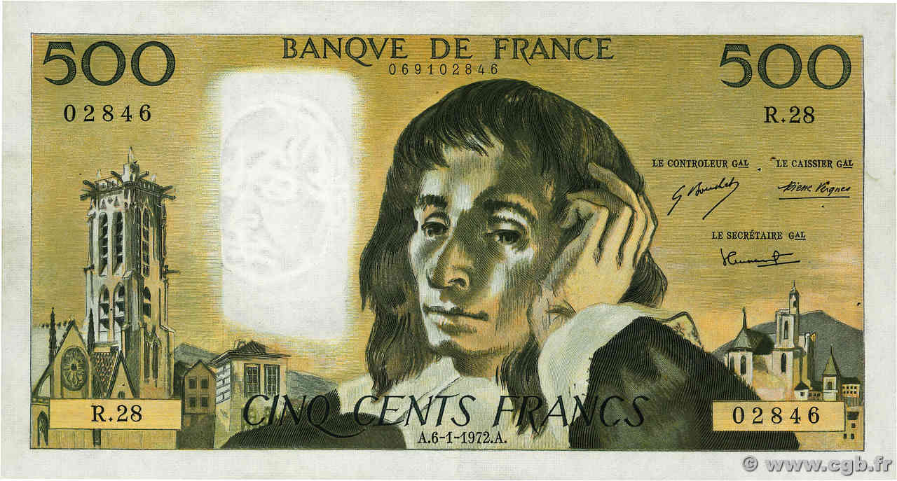 500 Francs PASCAL FRANCIA  1972 F.71.08 q.SPL