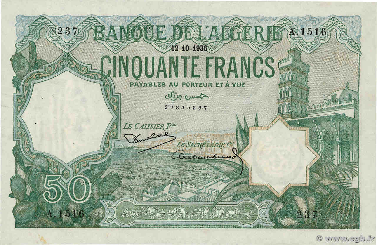 50 Francs ALGERIEN  1942 P.080a SS