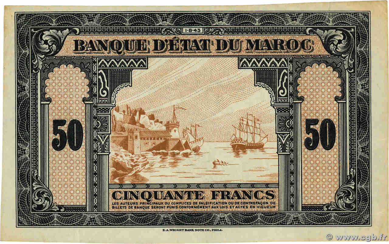 50 Francs Épreuve MOROCCO  1943 P.26p XF+