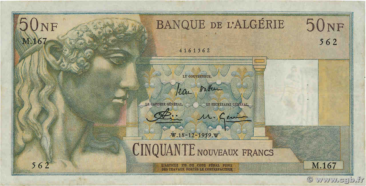 50 Nouveaux Francs ALGERIEN  1959 P.120a SS