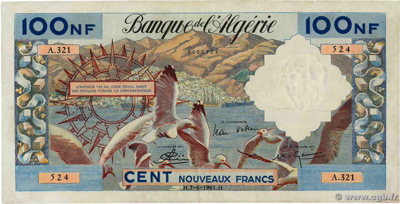 100 Nouveaux Francs ALGERIA  1961 P.121b VF