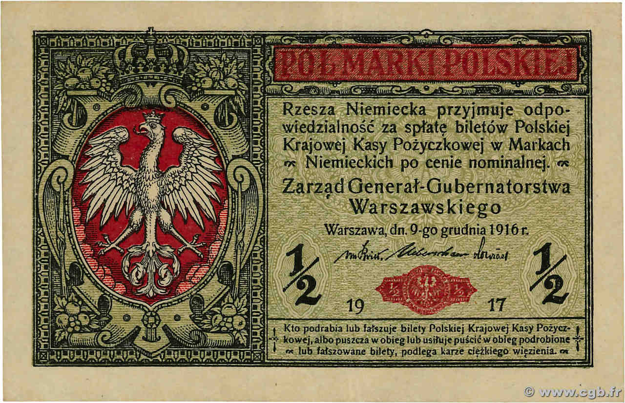 1/2 Marki POLONIA  1917 P.007 AU