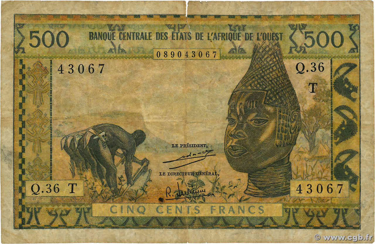 500 Francs WEST AFRICAN STATES  1977 P.802Tm VG